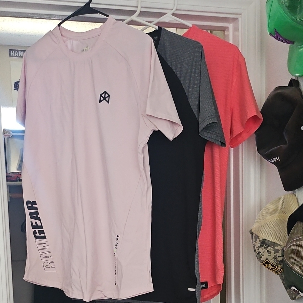 RawGear Men's Short Sleeve T-Shirt Trio - Pink, Black/Gray, Red/White
